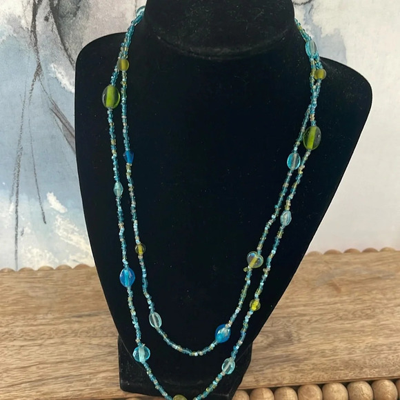 Bundle 6 Beaded long Necklaces Red Green Blue Orange Purple Yellow Brown - Picture 7 of 17